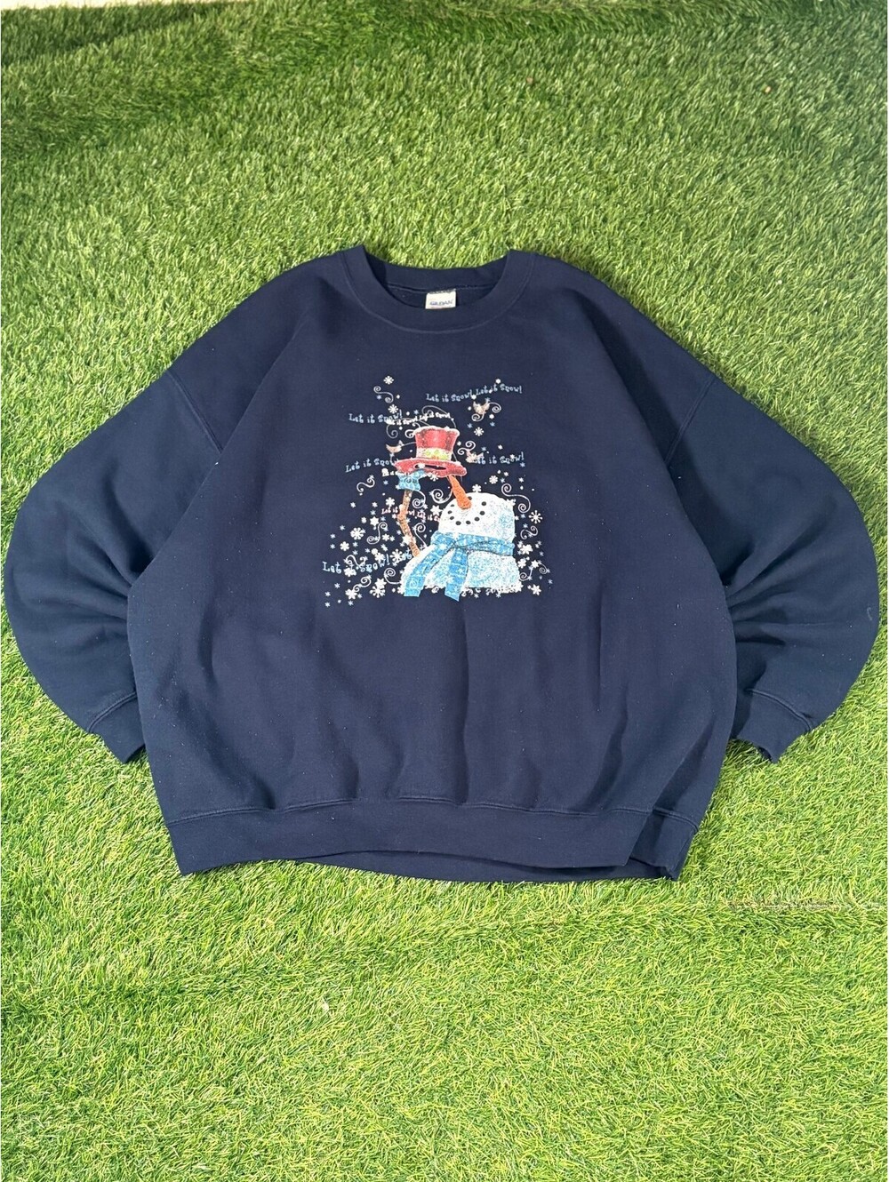 Vintage Holiday Crewneck Graphic Navy Heavy Blend Mens Size 2XL Pullover